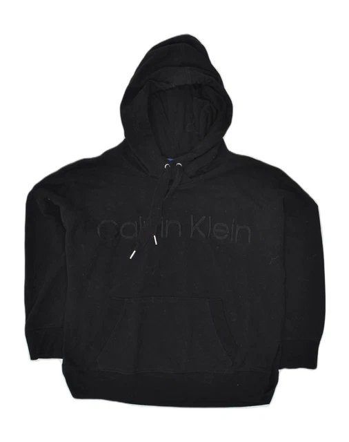 Felpa con cappuccio Calvin Klein donna oversize grafica UK 16 Large nera XJ07