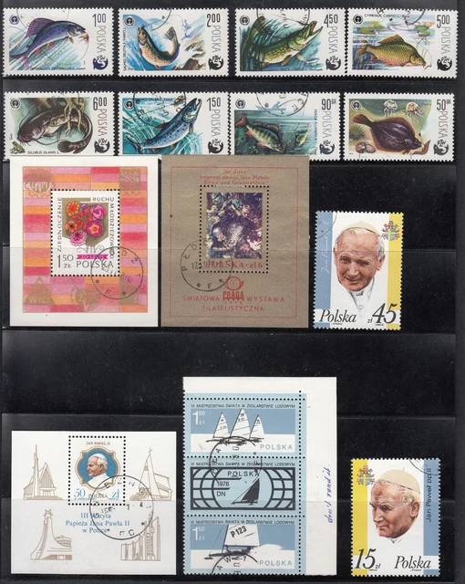 POLAND MARINE LIFE FISH PRAGUE CZECH EXPO POPE 3 SHEET + 12v GOOD USED STAMPS