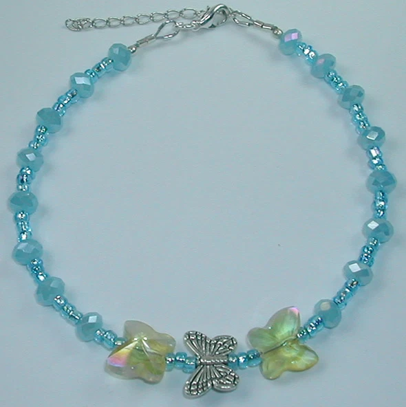 Anklet  Turquoise Crystal & Butterflies Handcrafted Foot Ankle Amazing Jewelry