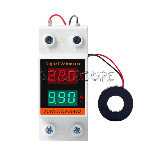 AC60-500V Din Rail Voltmetro LCD digitale AC Amperometro Misuratore Elettricità 0,00-99,9 A