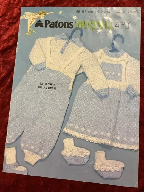 Vintage Fairytale 4 ply  dungarees and drss knitting pattern from Patons - 7508