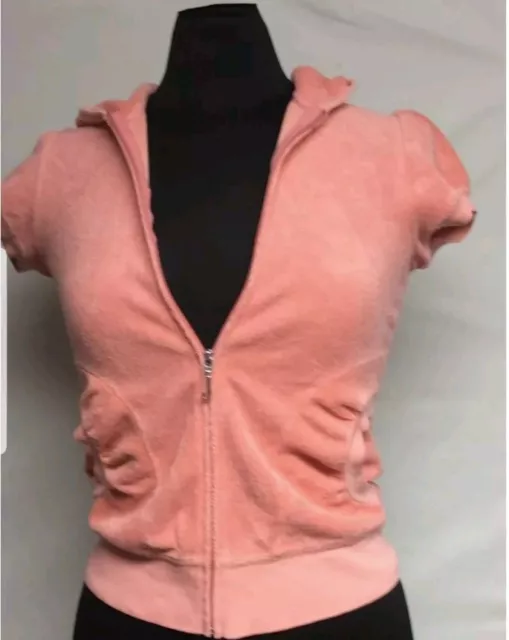 Juicy Couture Size Small Terry Short Sleeve  Zip-Up Hoodie Sweatshirt MSRP $98.