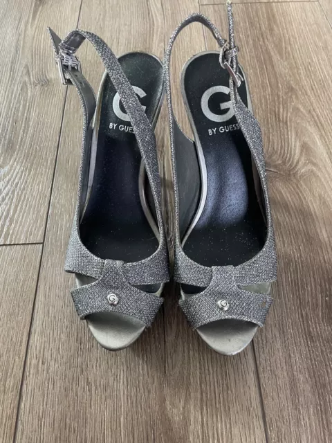 Women Shoes Heels - Guess - Size 6 - Peep Toes - Silver Sparkle
