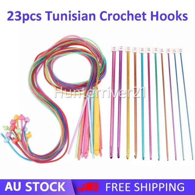23Pcs Tunisian Crochet Hooks Kit 2 to 8mm Colorful Aluminum Afghan