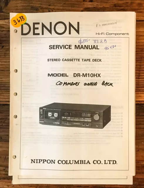 Denon DR-M10HX DR-M10 HX Cassette Deck  Service Manual *Original*