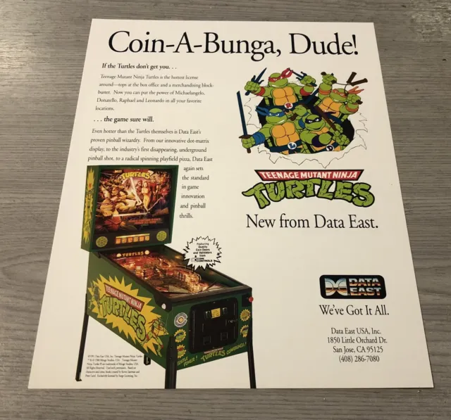 Data East Teenage Mutant Ninja Turtles Arcade Pinball Flyer, Advert