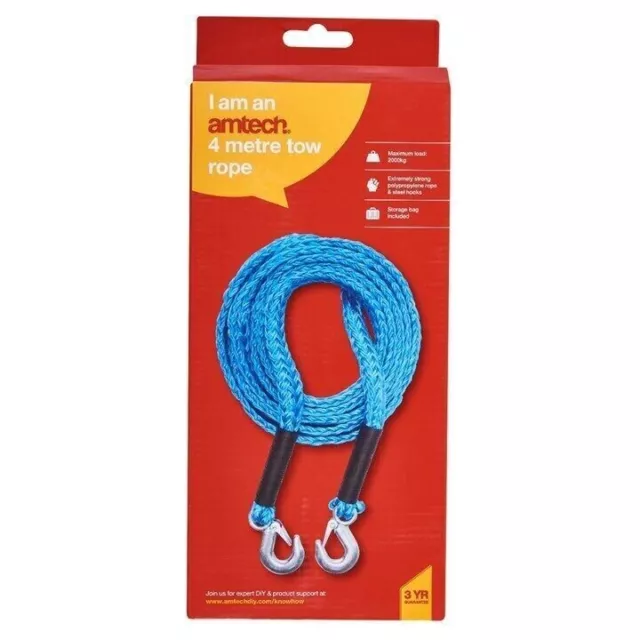 Tow Rope 4Mtr 2000Kg Max Load Tough Forged Steel Hooks Ultra Strong With Flag