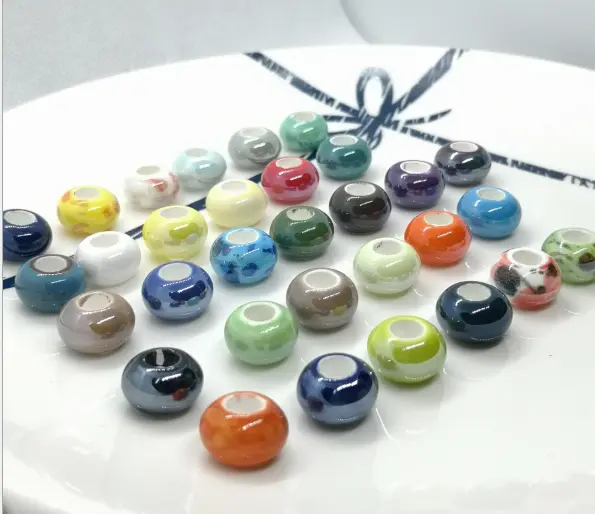 100pcs Solid color Ceramic large hole beads Loose Ceramic beads crafts 9x14mm