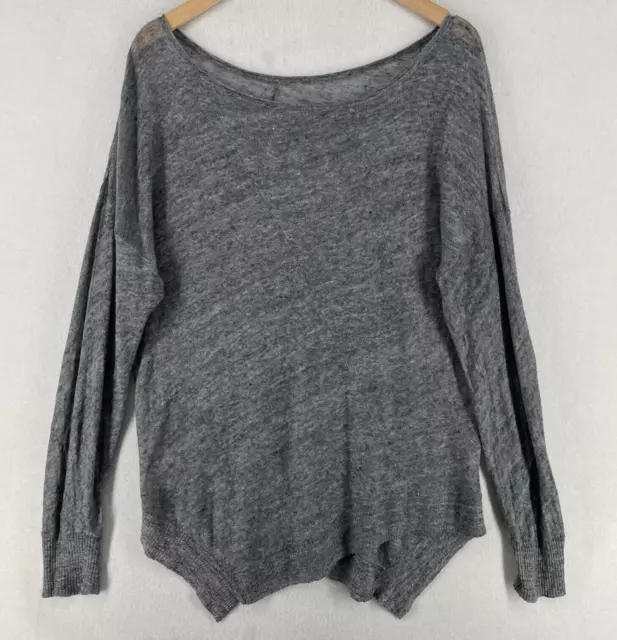 EILEEN FISHER Sweater L Sheer Linen Delave Tunic Boat Long Sleeve Pullover Gray