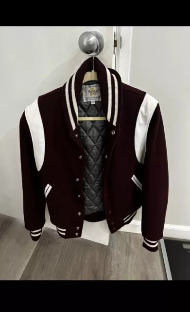 GOLDEN BEAR Maroon Burgundy Wool Varsity Teddy Jacket Size S