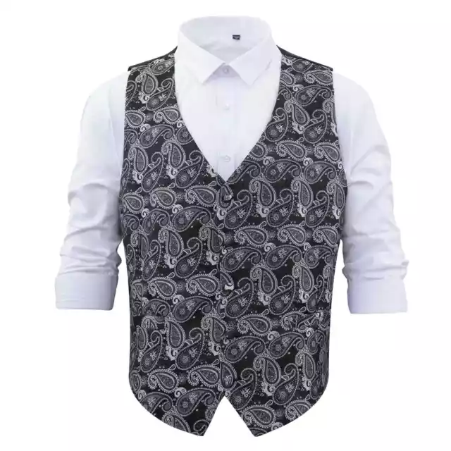 Gilet smoking da uomo nero e argento paisley bohémien formale matrimonio di DQT