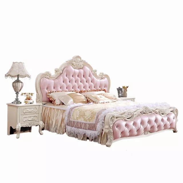 Dormitorio Set Cama + 2x Mesitas de Noche Rosa Muebles Barroco Rococó Inmediato