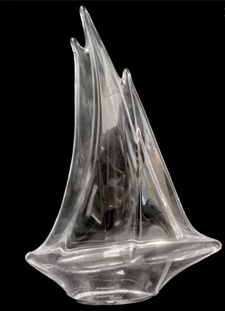 Daum France TRIPLE MAST SAILBOAT  10 1/2" Crystal Sculpture Signed-BEAUTIFUL-