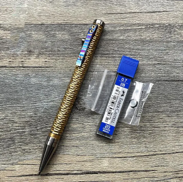 TC4 Titanium Mechanical Bolt Action 0.7Mm Pencil with Damascus Clip Tactical Pen