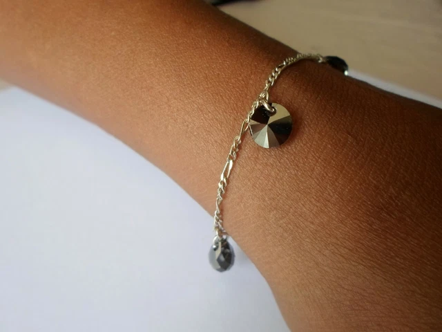 Bracelet En Argent Massif Avec Breloques Pierres Noires - Occasion