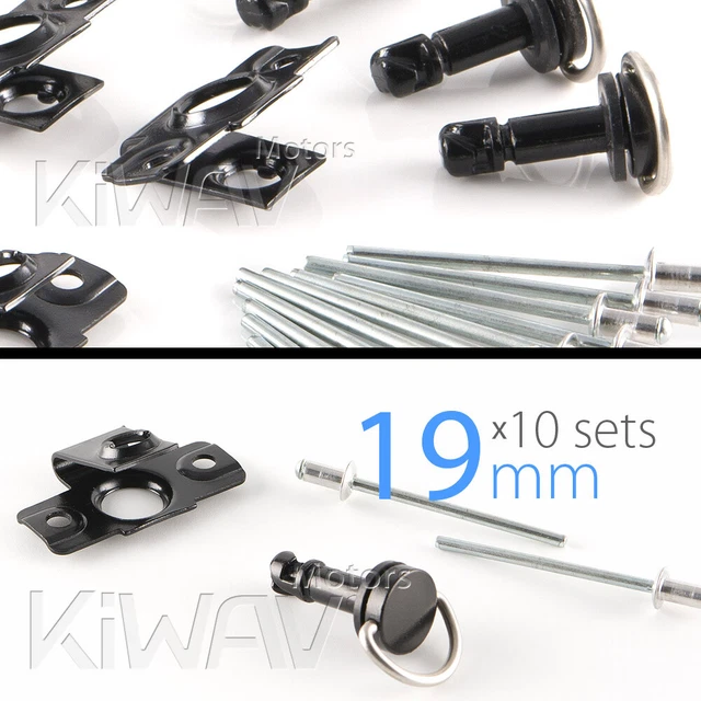 Schnellverschluss-Set zum Nieten für Motorrad 19mm schwarz 10 stücke ε