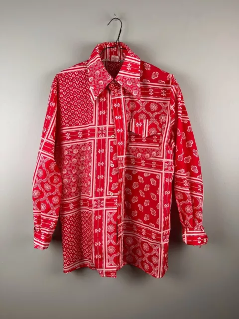 Vintage SKYR Button-Up Shirt Mens Size M Red Paisley Long Sleeve Collared Nylon