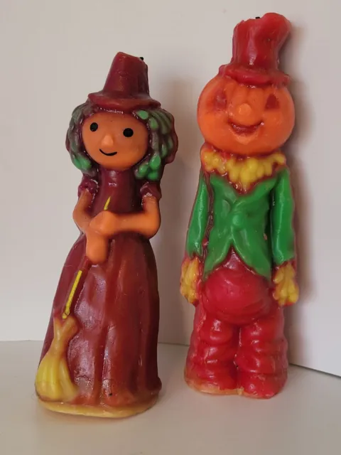 Pair of Vintage Gurley / Suni Novelty Halloween Candles Witch & Scarecrow