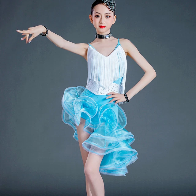 Bambina Nappa Irregolare Rete Ruffles Danza Vestito Costume Latino Chic