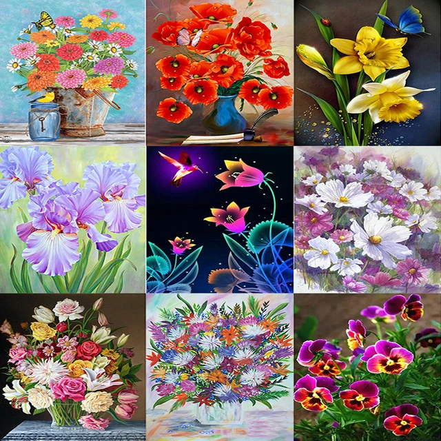 5D DIY Full Round Drill Diamond Painting Blossom Flowers Cross Stitch Embroidery