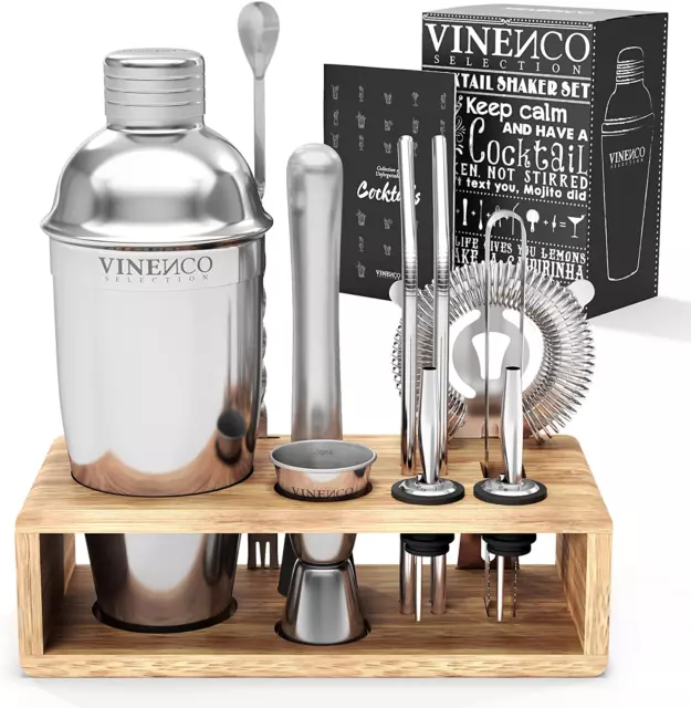 Shaker Cocktail Set Professionale Con Soporte + Ricettario | Kit Barman Completo