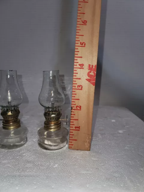 Set of 2 Vintage Mini 4in Hurricane Glass Oil or Kerosene Lamp Homg Kong 2
