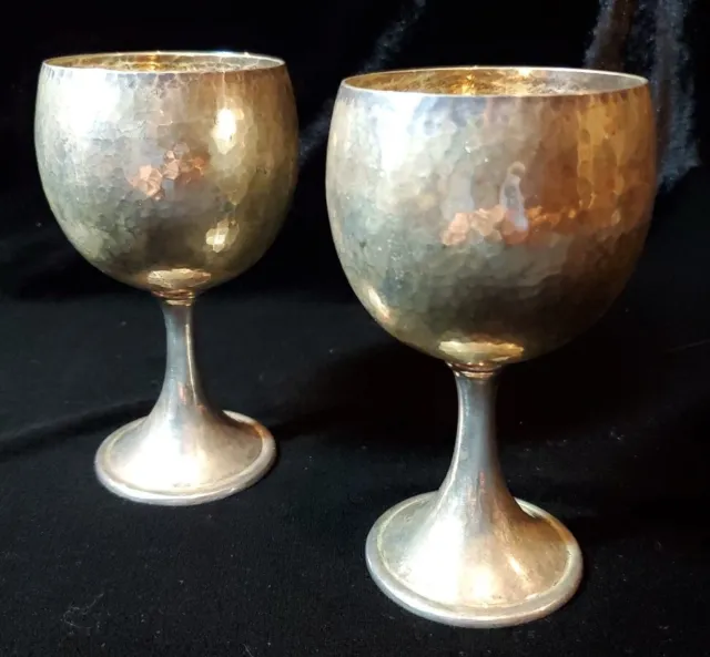 2 🍷 Buccellati Italian Sterling Silver Hammered Champagne Goblets Wine Cups
