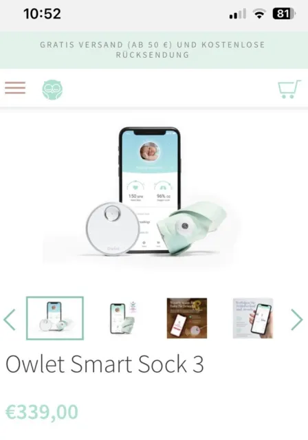 Owlet Smart Sock 3 Mint Kinder-Socke Baby-Sicherheit Herzfrequenz und Sauerstoff