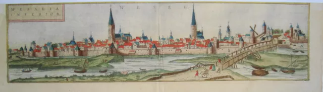 Wesel Molino Barco Antiguo Colorido Kupferstich Braun Y Hogenberg 1580 2