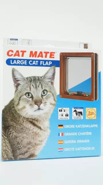 XL Katzenklappe Katzentür 4 Wege Tür für große Katzen LARGE Braun NEU