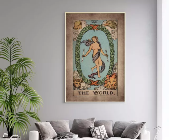 Tarot Card The World framed canvas print or poster Magic vintage wall Home Decor