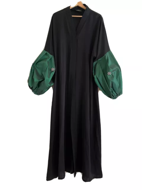 Maxi abito nero verde Abaya/Jubba impreziosito maniche puff