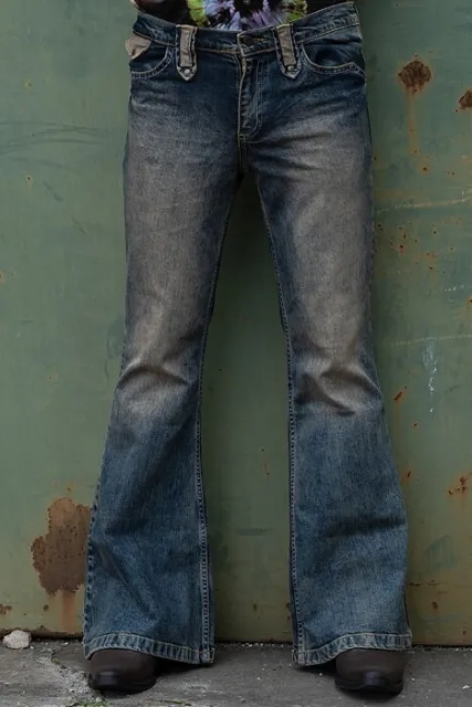 MEN BELL BOTTOM Jeans Vintage 60s 70s Flared Denim Pants Slim Fit Trousers  Retro $53.82 - PicClick