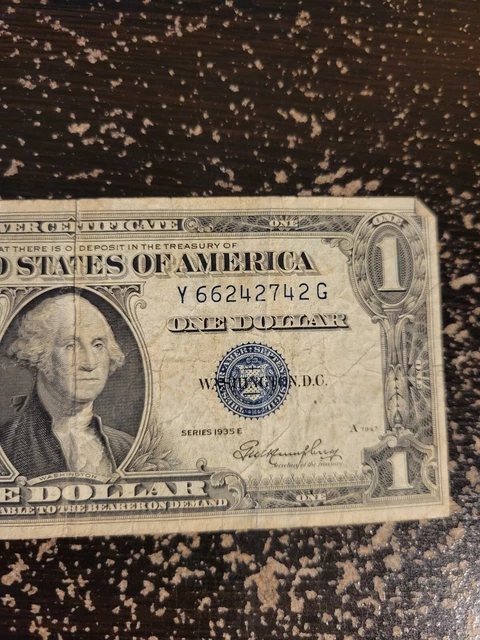 United States One Dollar Silver Certificate Series 1935 E Y66242742G