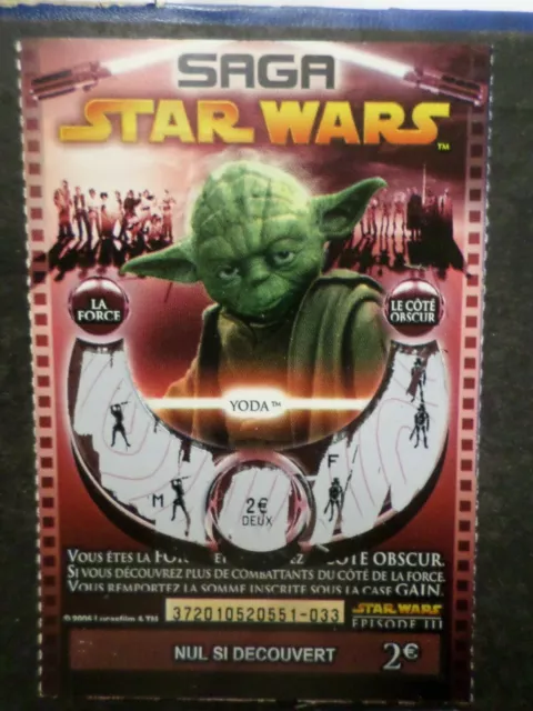 Ticket Arañar Saga Star Wars, Yoda Jedi , Cine, VF Colección Muy Buen Estado De