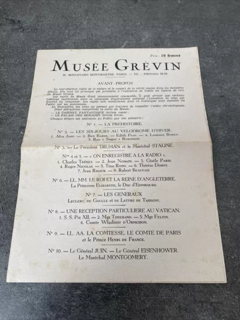 Ancien Dépliant Musée Grevin 1951 Livret Plan Souvenir