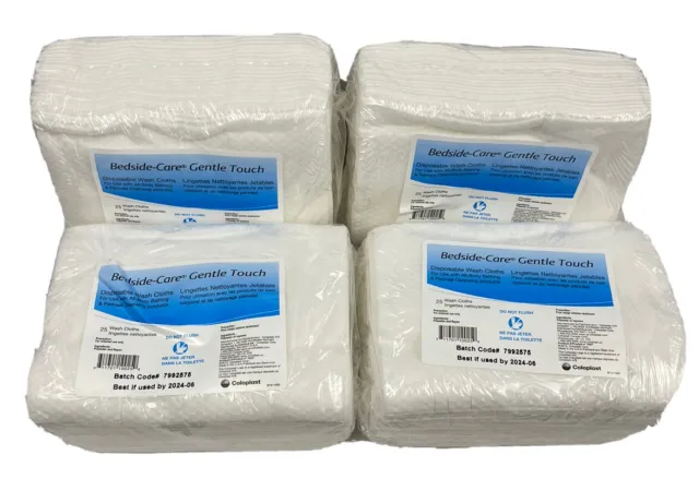 Paños de lavado desechables táctiles suaves para cuidado lateral de cama coloplast 4 paquetes de 25 (100)