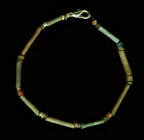 BC600 Ancient Egypt Turquoise Color Faience Ceramic Proto-Glass Bracelet Silver 3