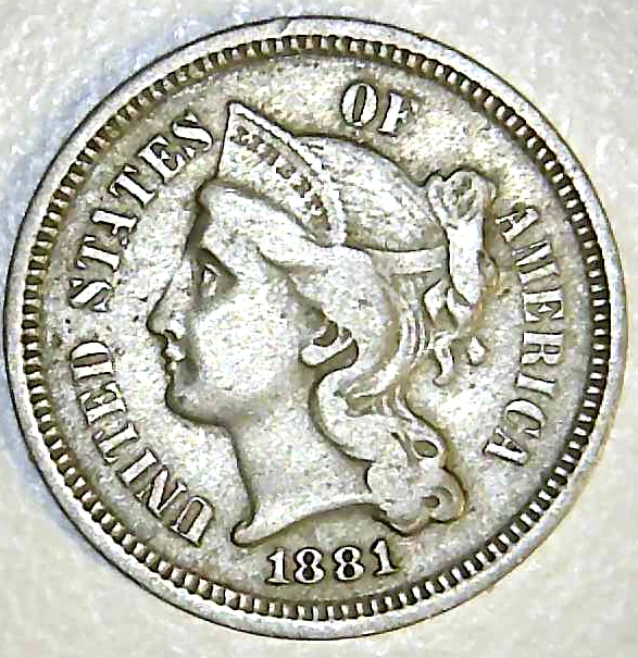 1881 US Nickel Three Cent 3c - Better Coin - Free Shipping         (PA73)
