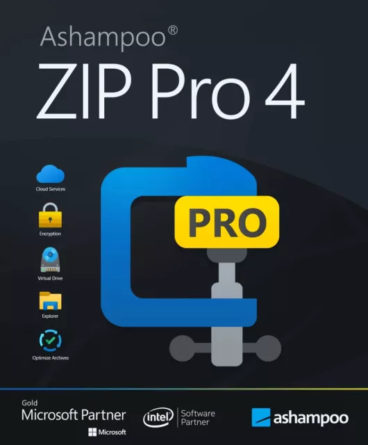 Ashampoo ZIP Pro 4, VollVersion, ZIP, RAR, TAR usw. entpacken / 1 PC / Dauerlize