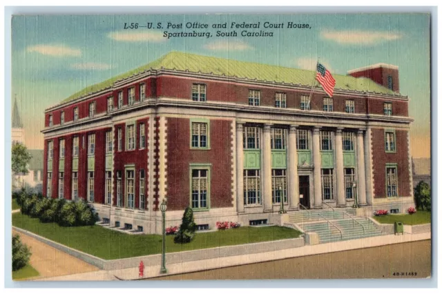 Spartanburg South Carolina SC Postcard US Post Office Federal Court House c1940