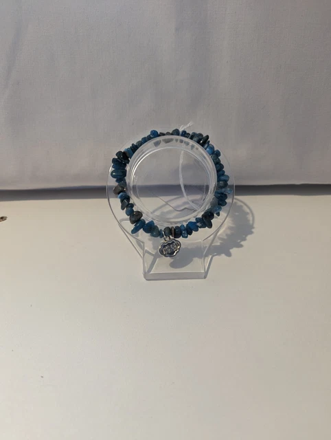 Blue Apatite Chip Bracelet With Charm