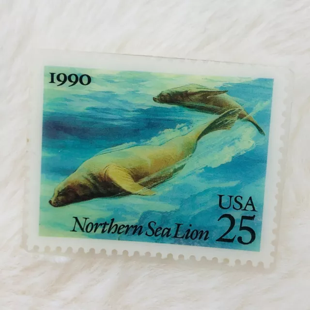 1990 Northern Sea Lion 25c USPS Real Postage Stamp Lapel Pin