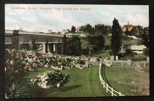 Hawthorn Bridge, State School, Gardens & Chuch Melbourne Vic Australian postcard