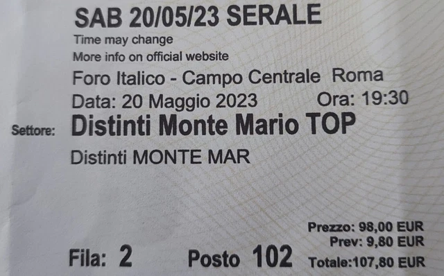 2 Biglietti per Internazionali Tennis - Finali WTA sabato 20 maggio serale