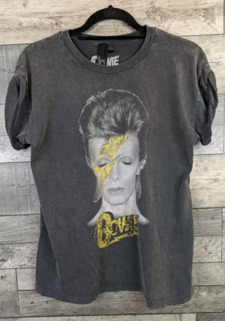 Topshop And Finally David Bowie Graphic T Shirt Womens UK 6 Black Rolled Sleeves