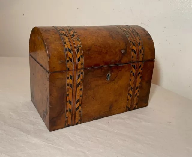 Antique 19th Century English Tunbridge Inlaid Marquetry Walnut Domed Tea Caddy