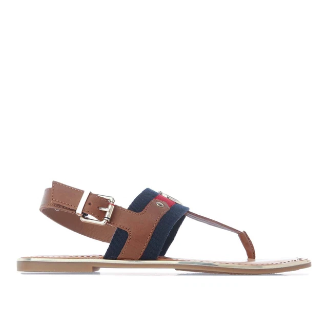 Femmes Tommy Hilfiger Entreprise Toile Lanière Dos Sandales en Marron