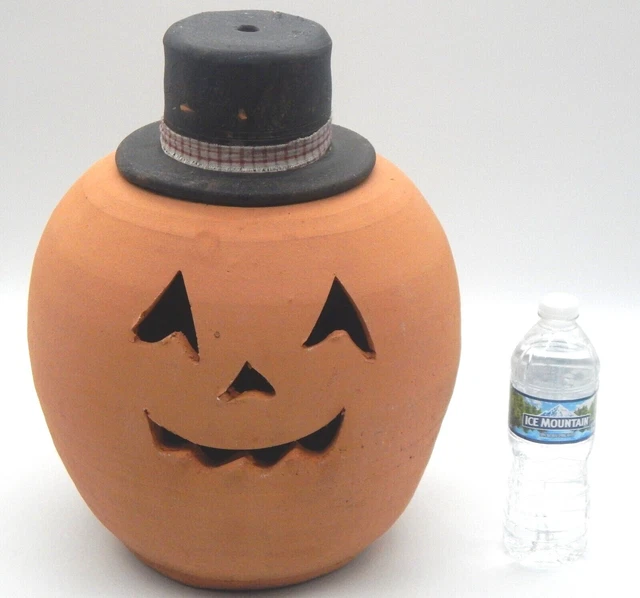 Vintage Heavy Hewell Pottery Terra Cotta 16" Pumpkin With Hat Gillsville Ga #5 Vintage Heavy Hewell Pottery Terra Cotta 16" Pumpkin With Hat Gillsville Ga #5