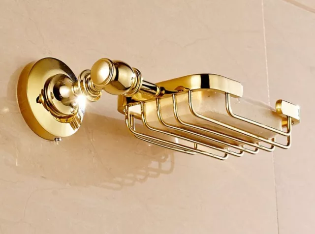 Polished Gold Color Brass Wall Mounted Bathroom Soap Dish Basket Holder sba162